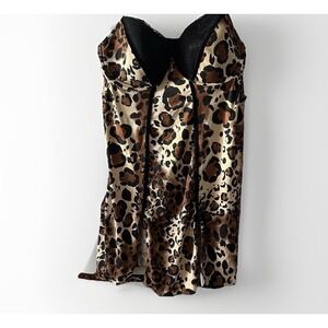 Cacique 18/20 Sexy Nightgown Slip Dress Black Leopard Plus Size Lingerie UW‎